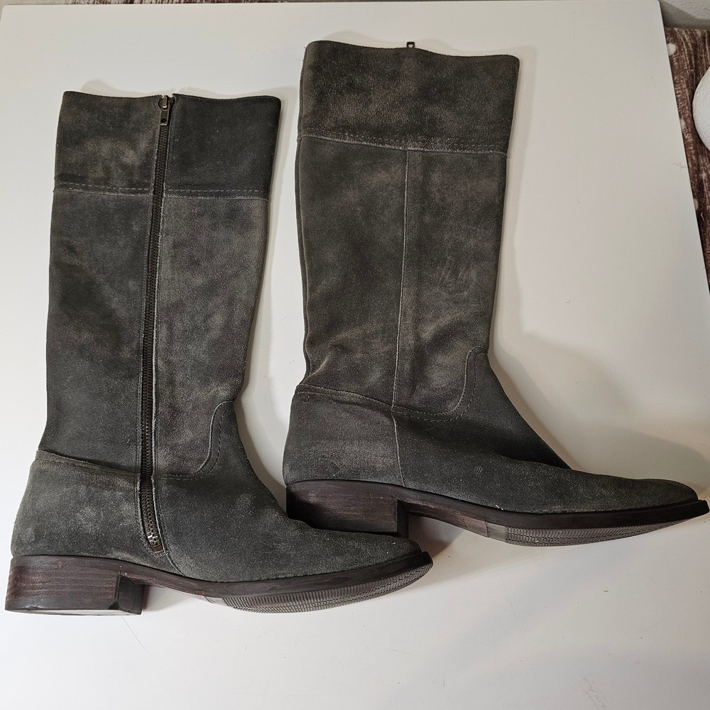J.Crew Womens Charcoal Gray Suede Tall Knee High Riding Boots Low Heel Size 9.5